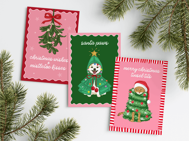 Merry Christmas Tinsel Tits Cat Christmas Card 