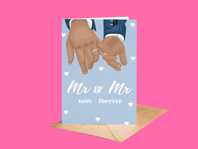 Mr & Mr Greeting Gay Wedding Card - (deep skin tone) 