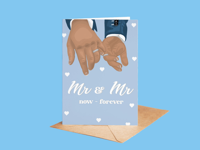 Mr & Mr Greeting Gay Wedding Card - (deep skin tone) 