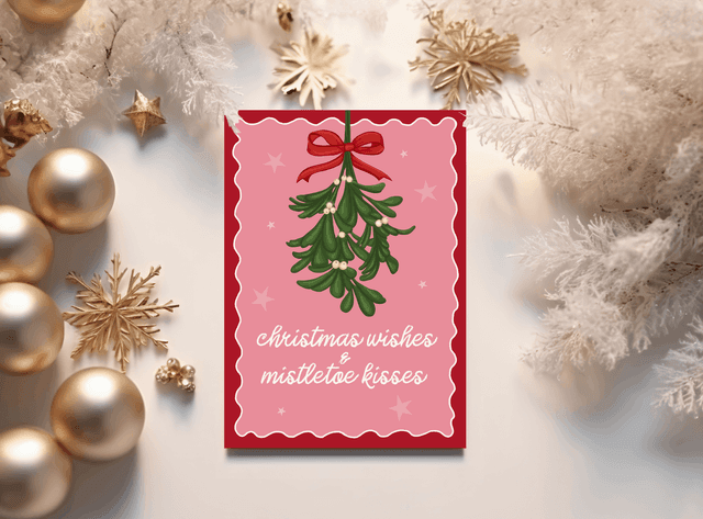 Christmas Wishes and Mistletoe Kisses Christmas Card 